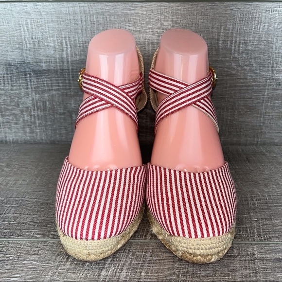 Adrienne Vittadini sz 7.5 Brianna red striped wedge Espadrilles - Picture 6 of 12